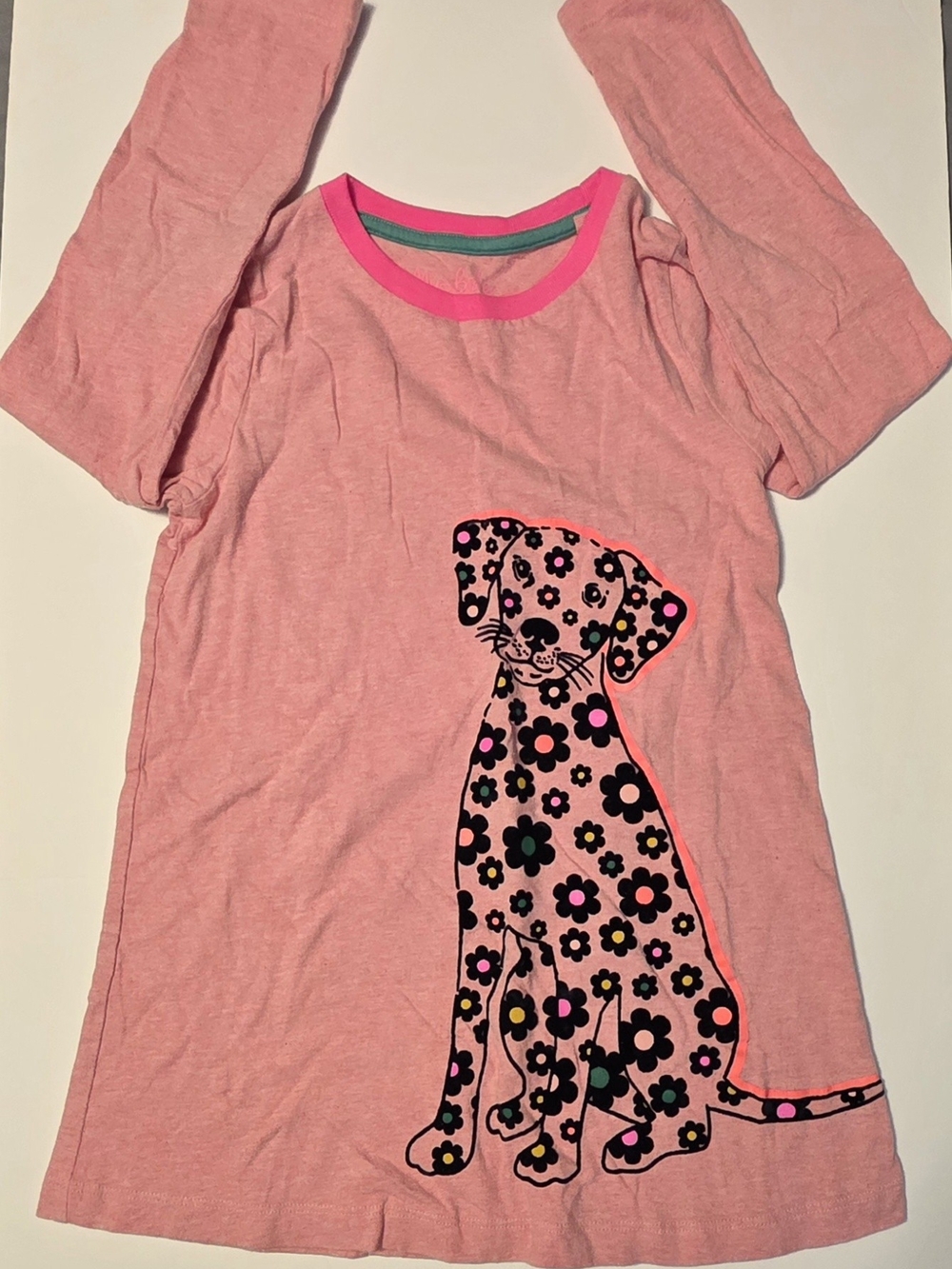 Mini Boden Pink Long Sleeve Tee with Floral Puppy Graphic